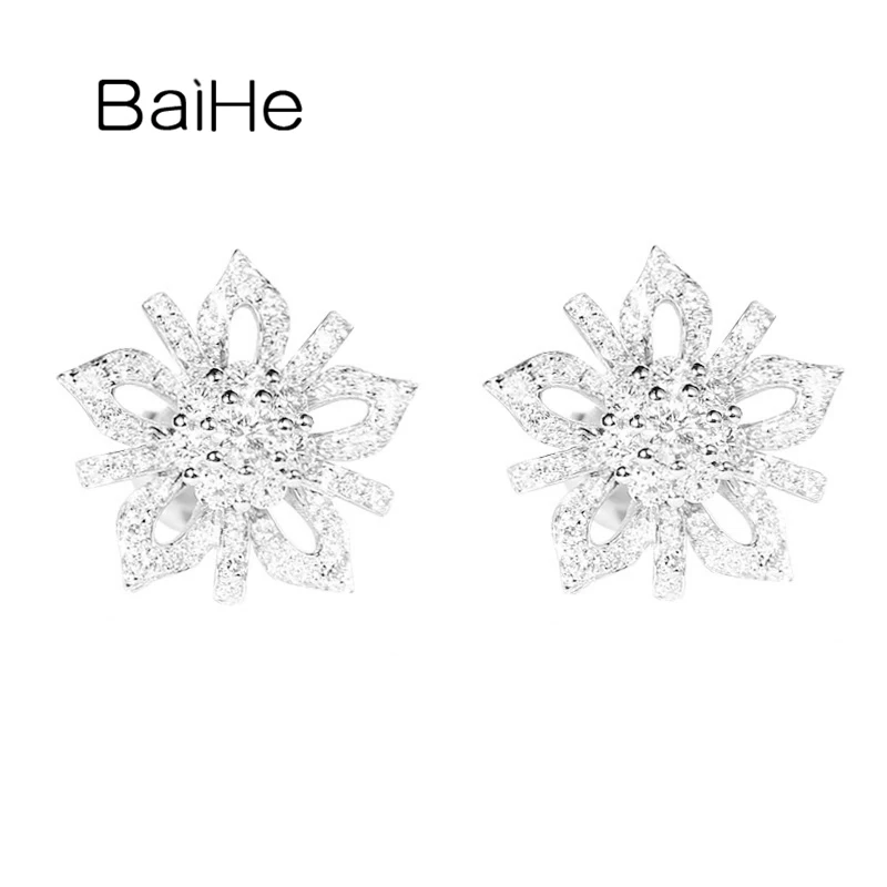 

BAIHE Solid 14K White Gold H/SI Natural Diamond Flower Stud Earrings Women Wedding Gift Fine Jewelry boucle d’oreille kolczyki