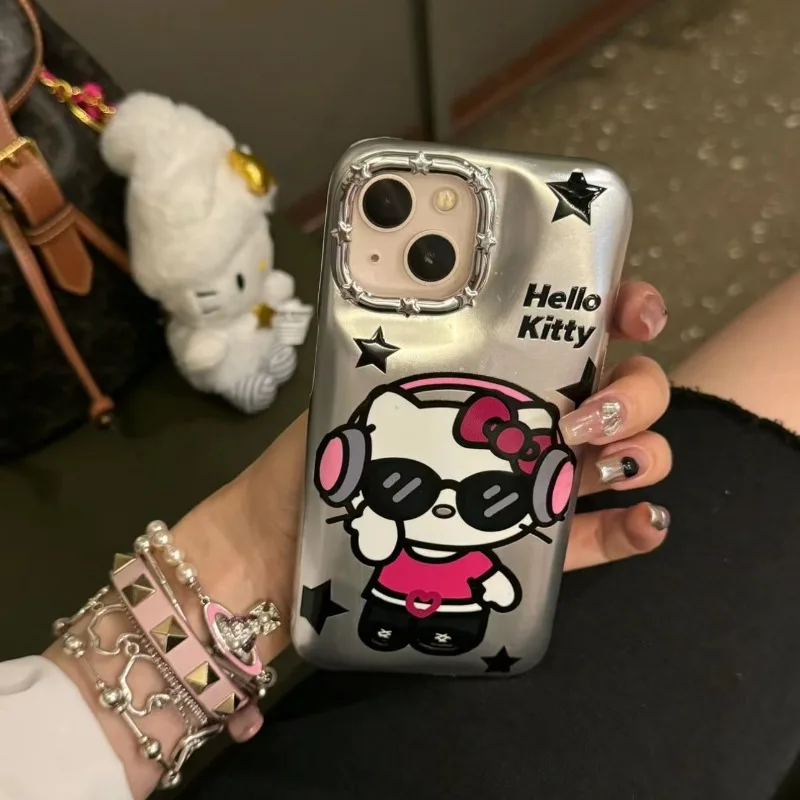 

Kawaii Sanrio Anime Hello Kitty TPU Phone Case Cute Cartoon Star Earphones Lovely Sweet Cool Sunglasses All-inclusiveI for Girls