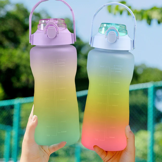 2 Liter Water Bottle with Straw Gradient Fitness Water Bottles Men Women  Outdoor Gift Water Bottlesc with Time Marker Drinkware - AliExpress