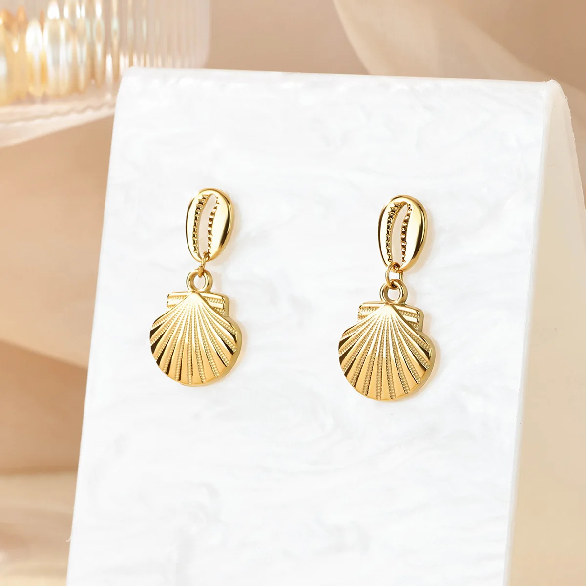 Starfish Earrings Gold Color Stainless Steel Ocean Shell Waterproof
