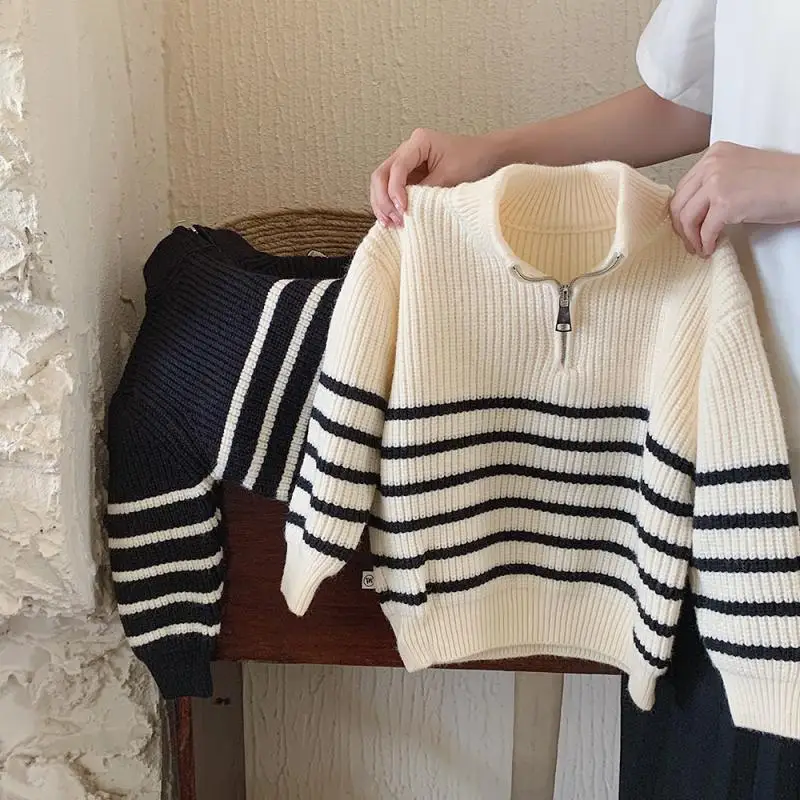 Boys' Autumn Sweater Spring New Korean Children's Loose Stripe Knitting Shirt Baby Casual Sweater