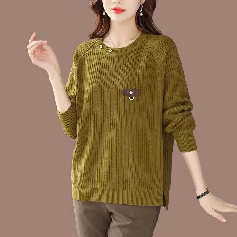 

Женский свитер на весну-осень 2024, новинка, вязаное пальто для матерей среднего возраста, темпераментный пуловер, женские топы, модная Удлиненная рубашка