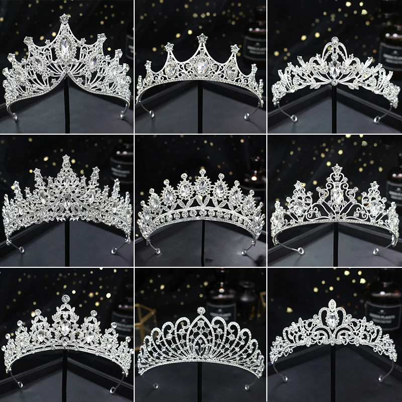 1pc Crown Bridal Vintage Hair Bands Crystal Rhinestone Handmade Hair Bands Crown Princess Birthday Party Plate Headdresses