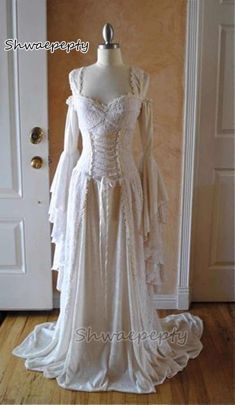 Cletic-Medieval-Wedding-Dress-Corset-A-Line-Lace-Romantic-Bridal-Gowns ...