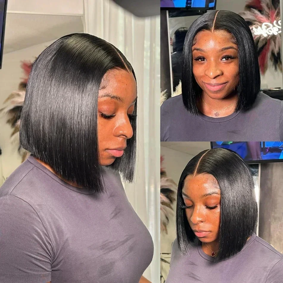 Short Bob Straight Lace Front Wig 13X4 HD Lace Frontal Wig 250% Density Human Hair For Black Women
