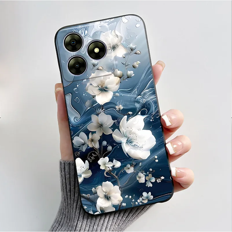 Cute Flower Cartoon Printed Soft Silicone Phone Case — Black Shell Cover