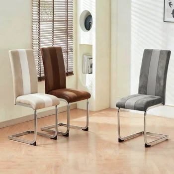 AINPECCA Suede Dining Chairs with Silver Chrome Legs Set of 4 High Back Upholstered Seat Side Chairs for Kitchen Living Room