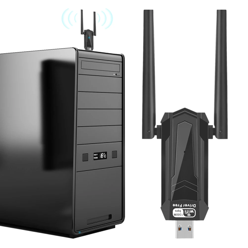 USB 네트워크 카드 고이득 안테나, 듀얼 밴드 2.4/5Ghz WLAN 송신기 리시버, 데스크탑 윈도우 XP/Vista / 7-11 용, AC1300 Mbps