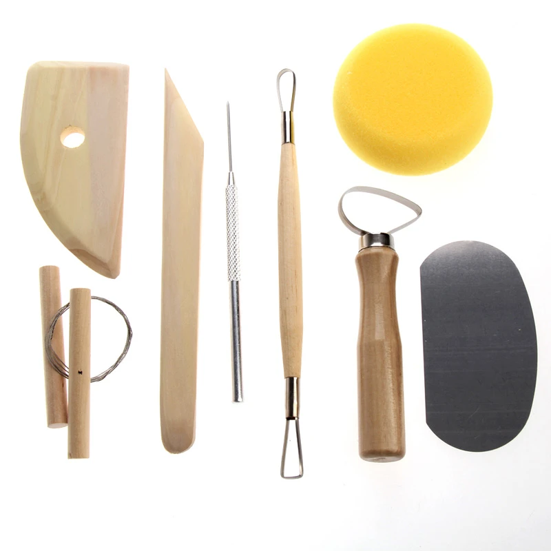 8x Pottery Clay Tool Set Pottery Ceramics Molding Tools Wood Sponge ToI*F4 8x Pottery Clay Tool Set Pottery Ceramics Molding Tools Wood Sponge ToI*F4