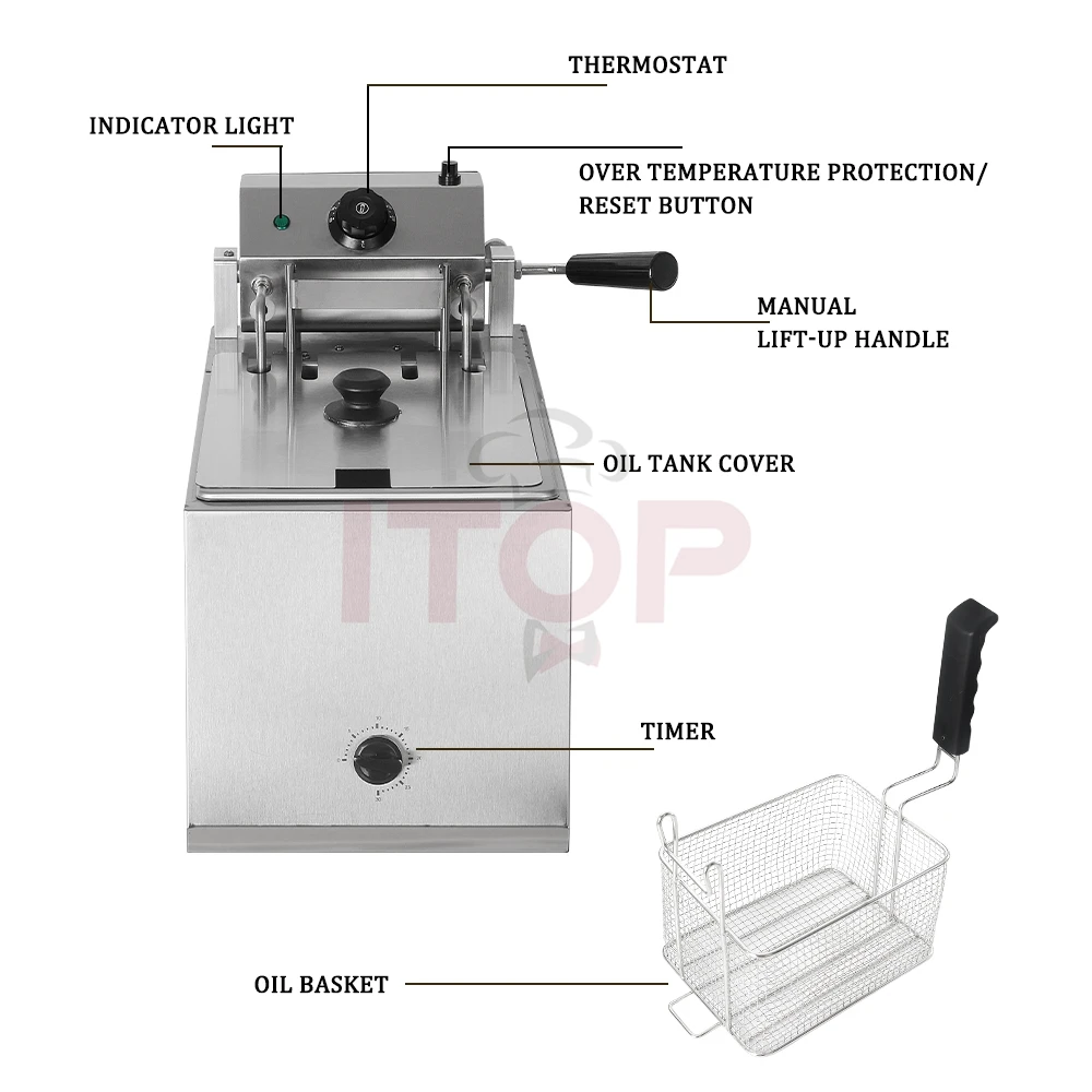 ITOP Automatic Lift-up Fryer Capacity 8L Electric Power 2.8KW Commerical Efficient Fryer Timer 30 min