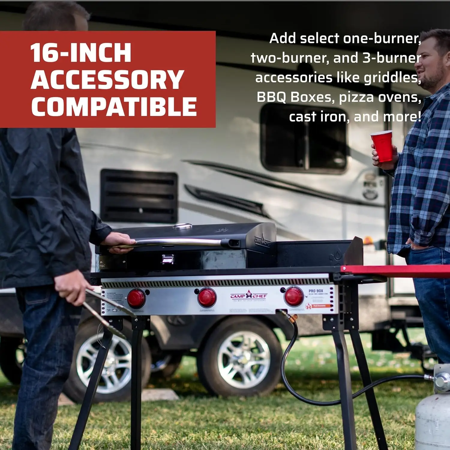 Chef Pro 16 Cooking System - Three-Burner Camp Stove - Includes Windscreen & Matchless Ignition - Portable Camping Cooking 3
