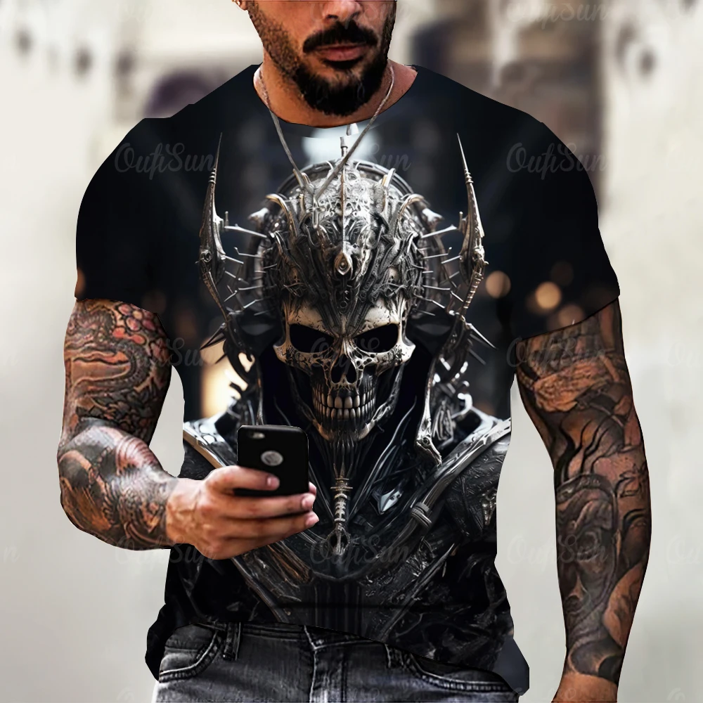 Vintage Horror 3D Skull Print Men's Summer T-shirt Classic Casual O Neck Short Sleeve Fashion Loose Oversized Tops Tee Shirt Men
