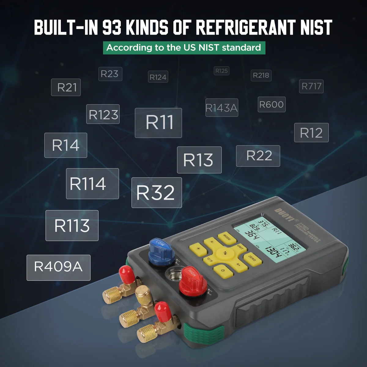 Duoyi dy522a intelligenter elektronischer kältemittel tisch verteiler messgerät klimaanlage kälteset für r134a 500 psi pk dy517 – Detail 5