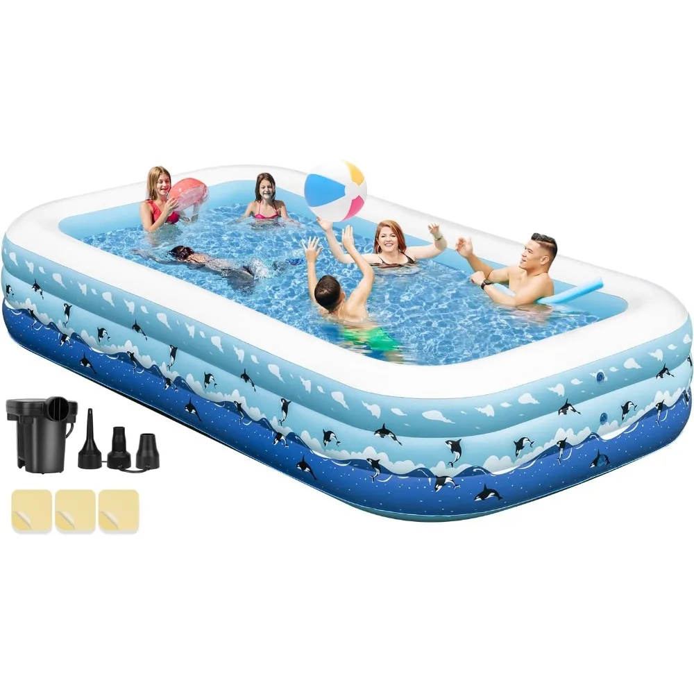 

Extra Large Inflatable Pool with Pump,130"x72"x22"Full-Sized Thickened Above Ground Blow Up Inflatable Swimming Pools for Adults