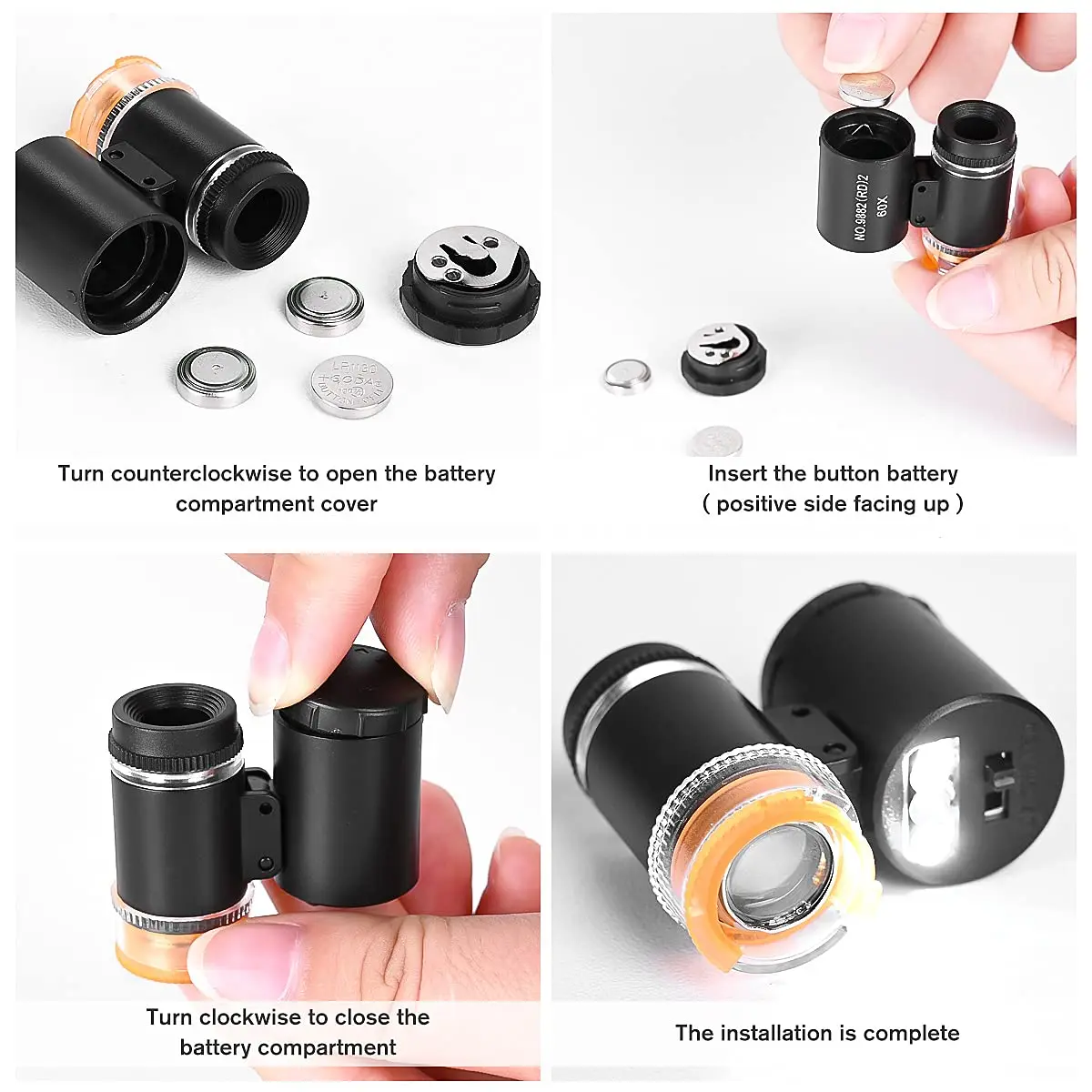 Mini Magnifier Pocket Microscope Jewelry Magnifying Glass Jewelers Eye Loupe 60X with LED UV Light For Diamond Coins Currency