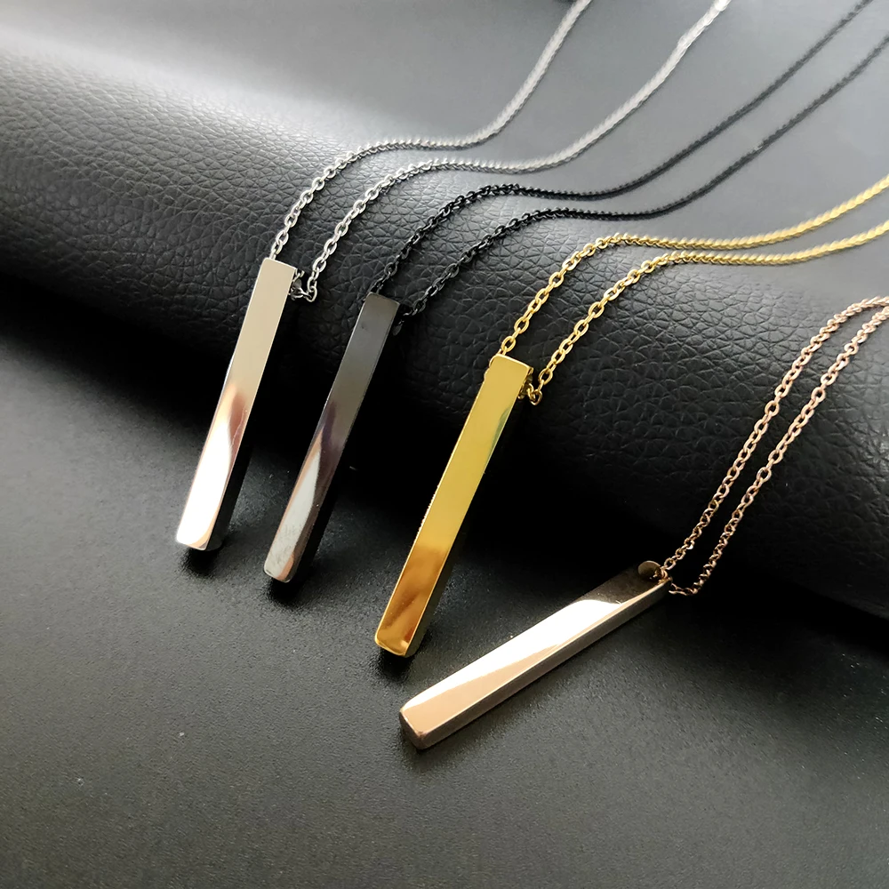 2022 Black Rectangle Pendant Necklace Men Trendy Simple Stainless Steel Chain Women Necklace Fashion Jewelry Gift