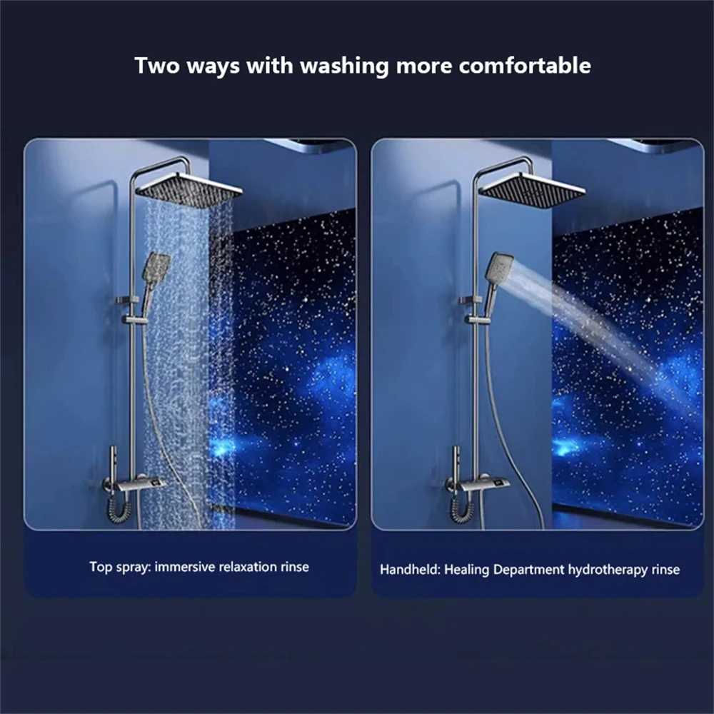 Bathroom Shower System Intelligent LED Temperature Display Shower Suite Bathtub Gray Rainfall Mixer Shower Faucet Complete Set 2