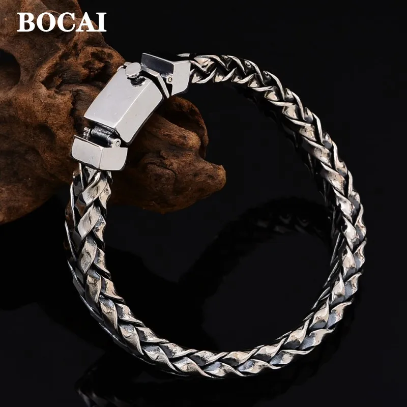 

Новинка, ювелирные изделия BOCAI из настоящего серебра S925 пробы, мужской браслет ручной работы, винтажный Модный Рождественский подарок в стиле панк