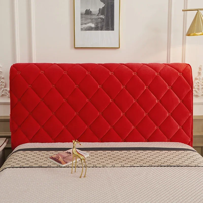 All inclusive Luxury Embroidered Velvet Quilted Headboard Cover Solid Color Soft Fluffy Short Plush All-inclusive Bed Head Cover