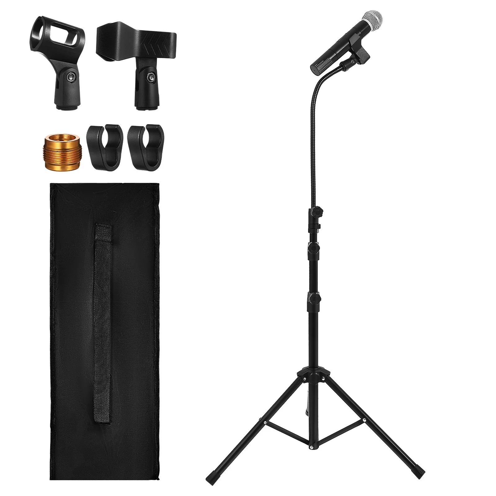 1 Set Microphone Stand Floor Tripod Heavy Duty Adjustable Metal Mic Holder For Recording Broadcasting Live Streaming Portable 6