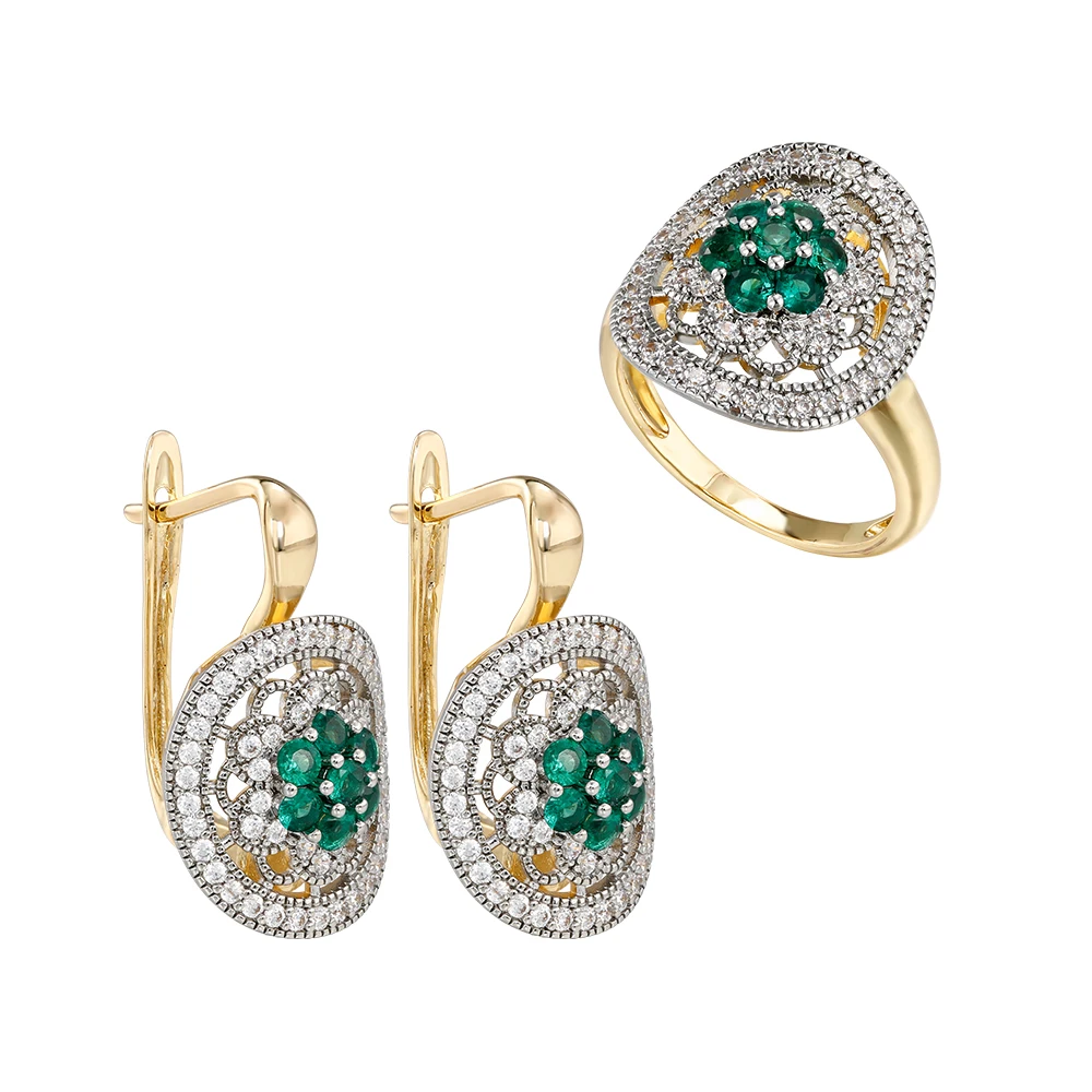 Schildkröten-Design Zirkon-Ohrringe und Ring Set Modeschmuck für Hochzeit, Party und Festival Exquisites Zweifarbiges Dreiteiliges Set – Detail 11