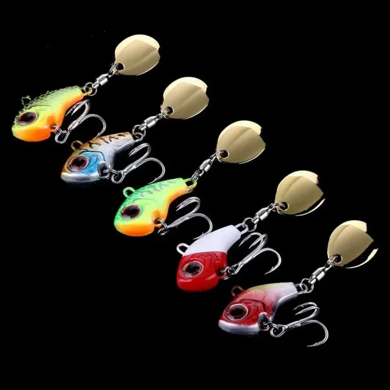 Kit 5 leurres métalliques BRAVMACK wobble rotatif avec paillettes - appâts durs pour pêche en mer