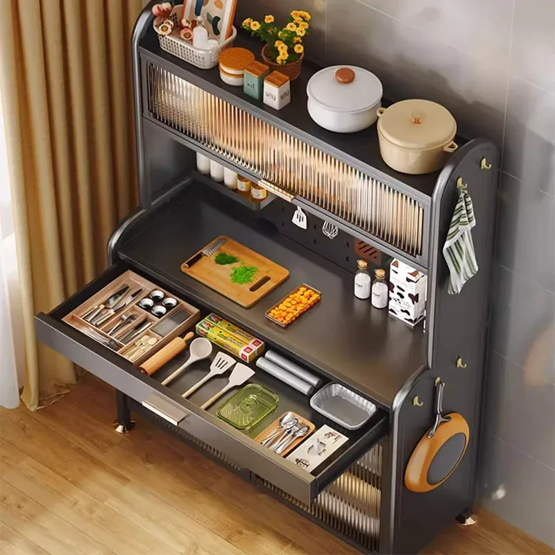 Modern Kitchen Cabinet Design Full Folding Corner Storage Multifunctional Microwave Shelf Small Glass Hinged Tilt Out Furniture