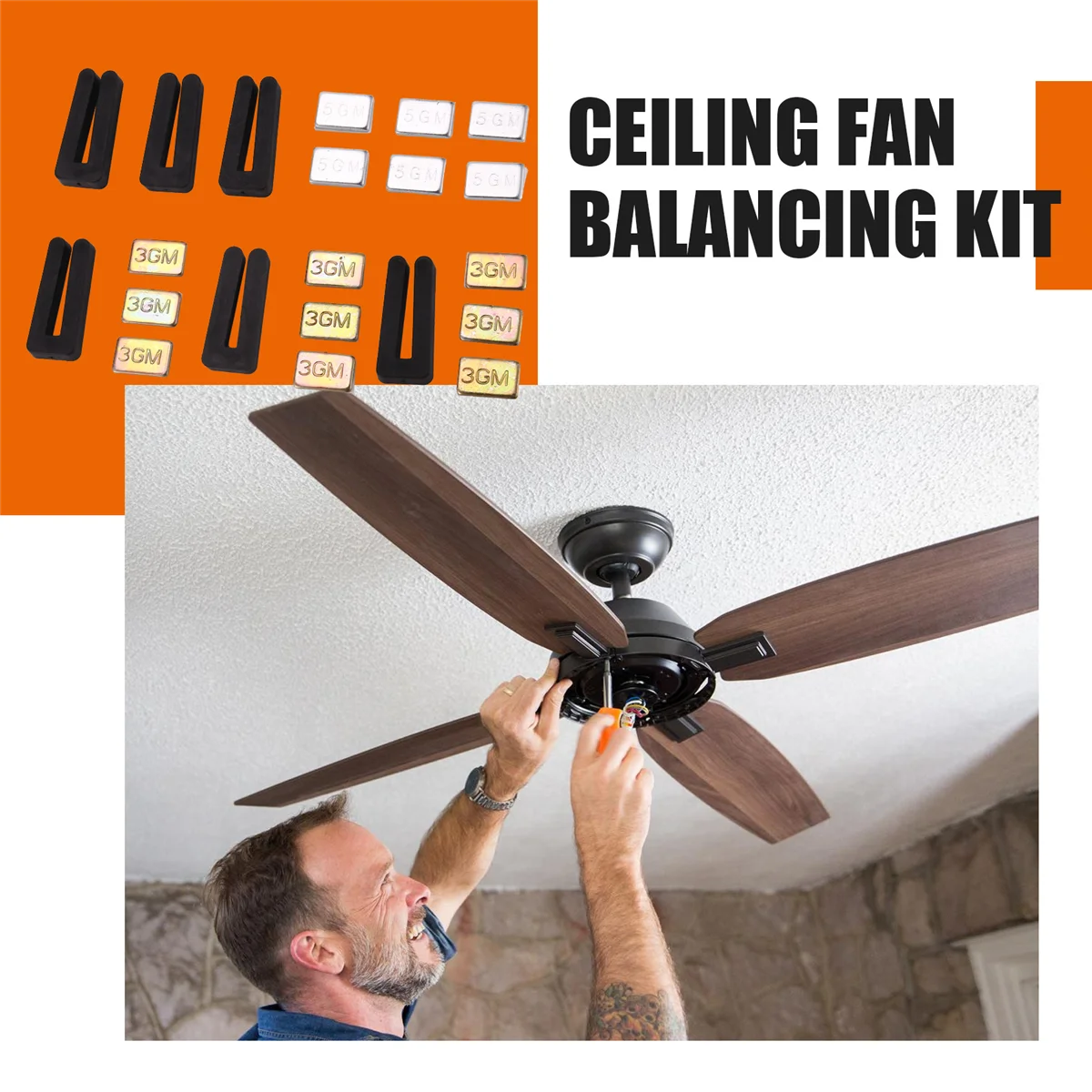 6 Sets of Ceiling Fan Blade Balancing Kit Fan Weight Balancing Kit Include Self-Adhesive Metal 5G Weight and 3G F