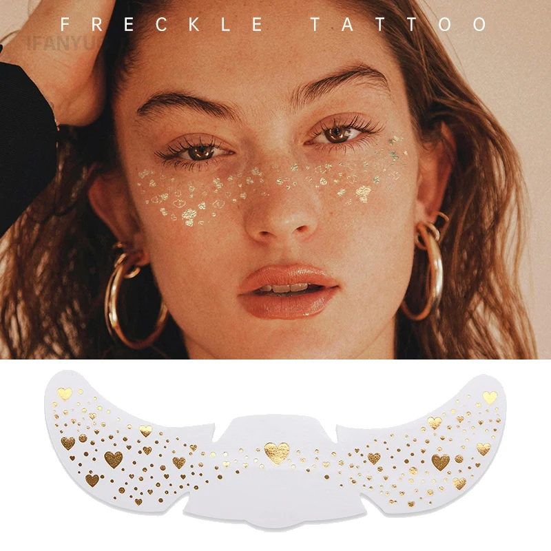 6pcs Metallic Fake Freckles Temporary Tattoo Stickers Hot Stamping Freckles Makeup Patches Face Makeup