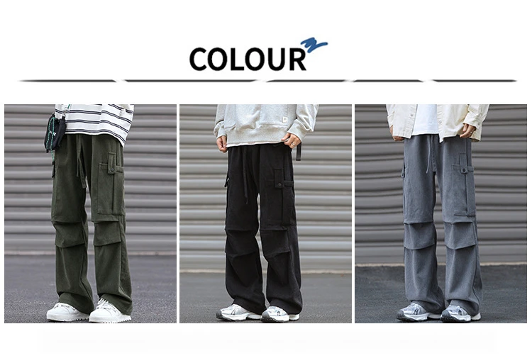 Winter corduroy oversized men's pants, loose plush and thickened work clothes pan's street versatile wide leg_voghion.com