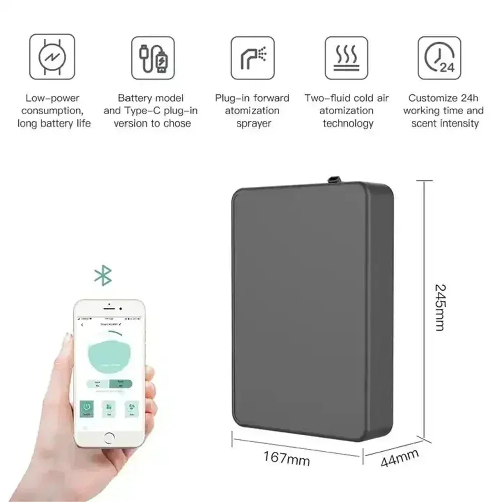 Diffusore di Oli Essenziali Intelligente con Controllo Bluetooth tramite App, Diffusore di Aromi a Batteria da Parete, Copertura 500ml, Macchina per Profumazione per Hotel e Casa - immagine 4