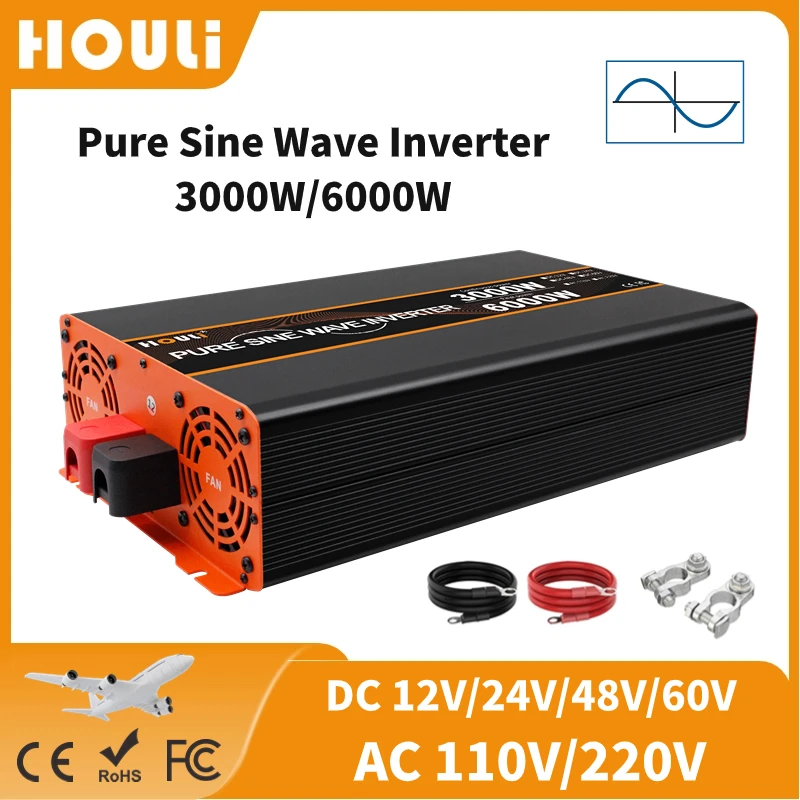 

HOULI Inversor 12v Para 110v Pure Sine Wave Inverter 6000W Inversores Solares Transformador 220v to 12v Inversor De Corriente