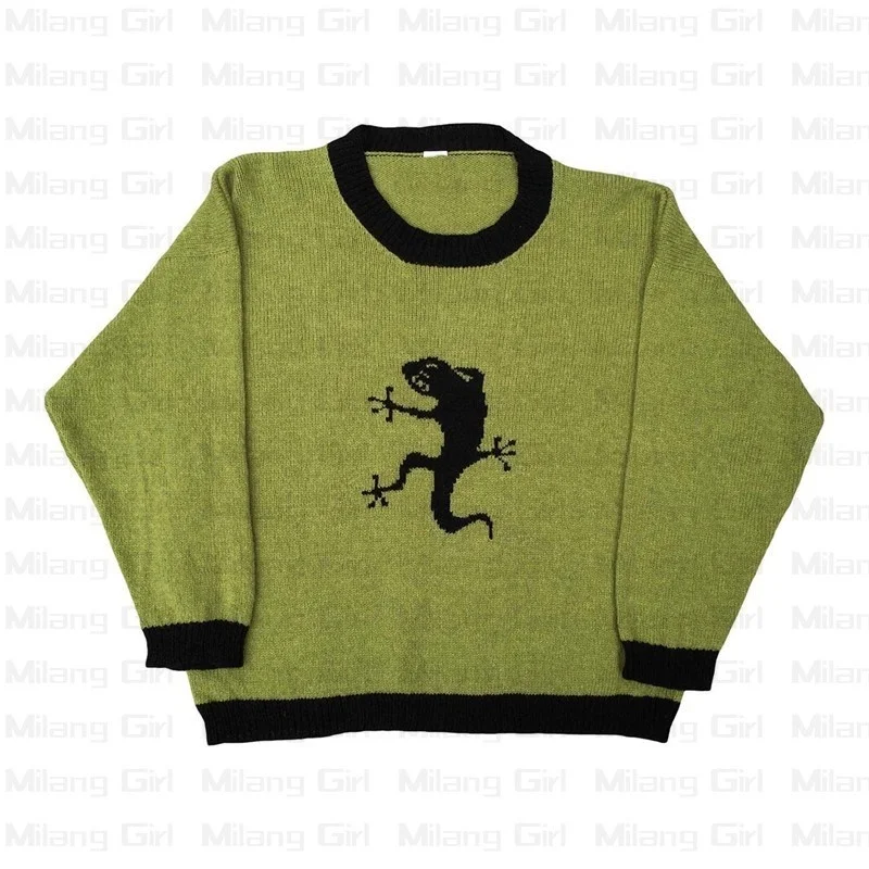 

Gothic Animal Graphic Hip Hop Streetwear Knitted Y2K Sweater Men's Winter Pullover autumn Harajuku Couple Oversized clothing