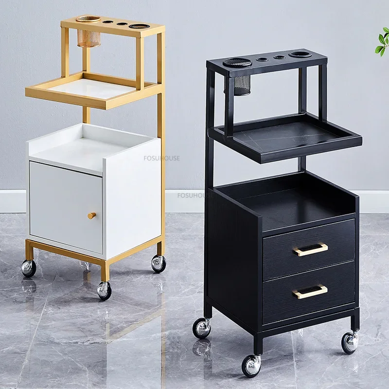 Modern Iron Salon Trolley Barber Shop Auxiliary Cart with Wheels Storage Multifunction Salon Furniture for Beauty