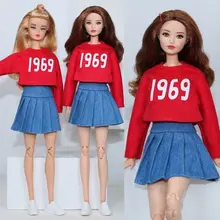 BJD – vêtements de poupée pour Barbie, haut court, jupe en jean rouge, 1/6 pouces, accessoires, jouets, cadeau, 11.5