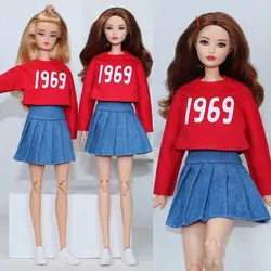 BJD – vêtements de poupée pour Barbie, haut court, jupe en jean rouge, 1/6 pouces, accessoires, jouets, cadeau, 11.5 