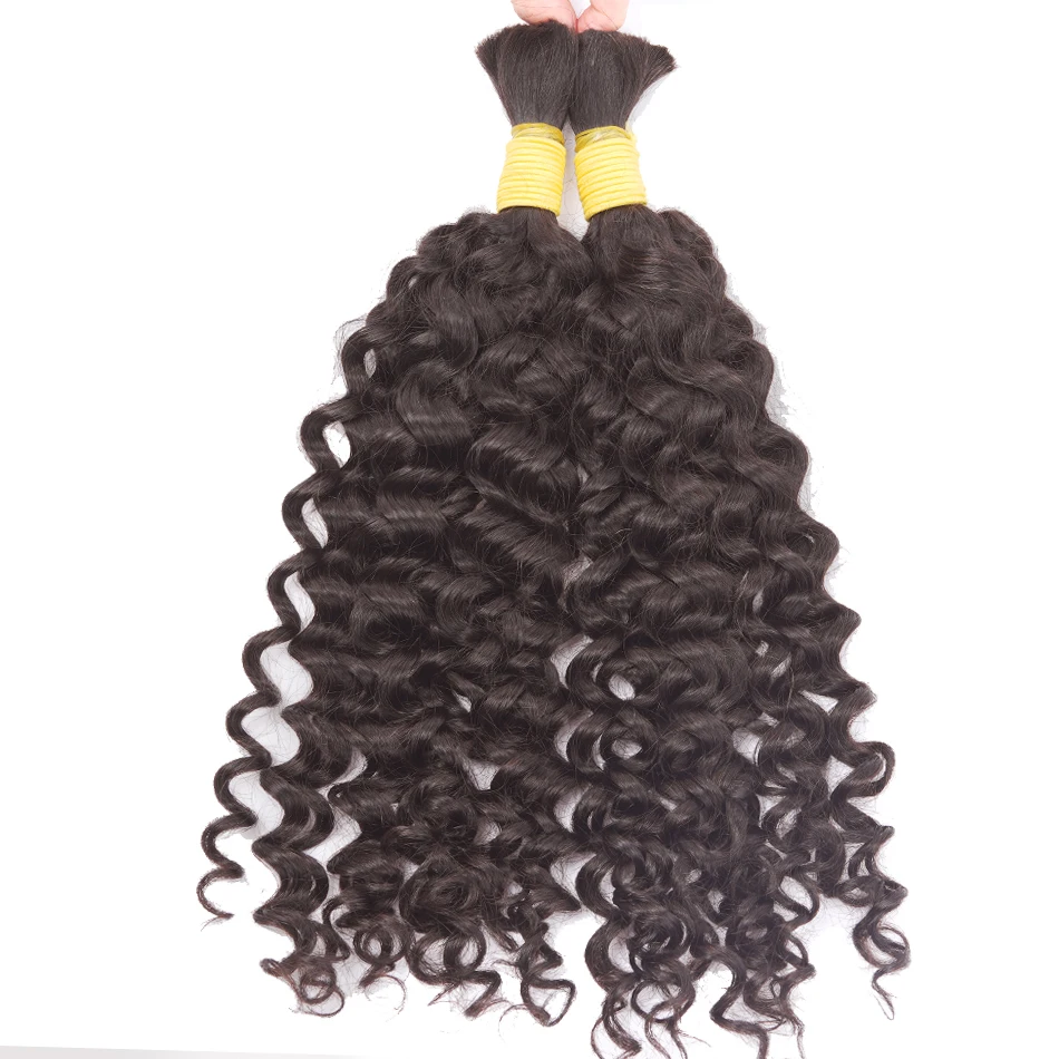 Brown 2# Water Wave Human Hair Bulk For Braiding 100G Loose Curly No Weft Hair Extensions Malaysian Remy Bulk Natural Color