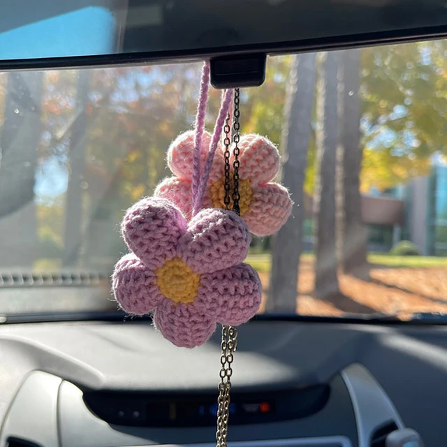 Kawaii Waffle Flower Car Mirror Hanging Accessories, Crochet