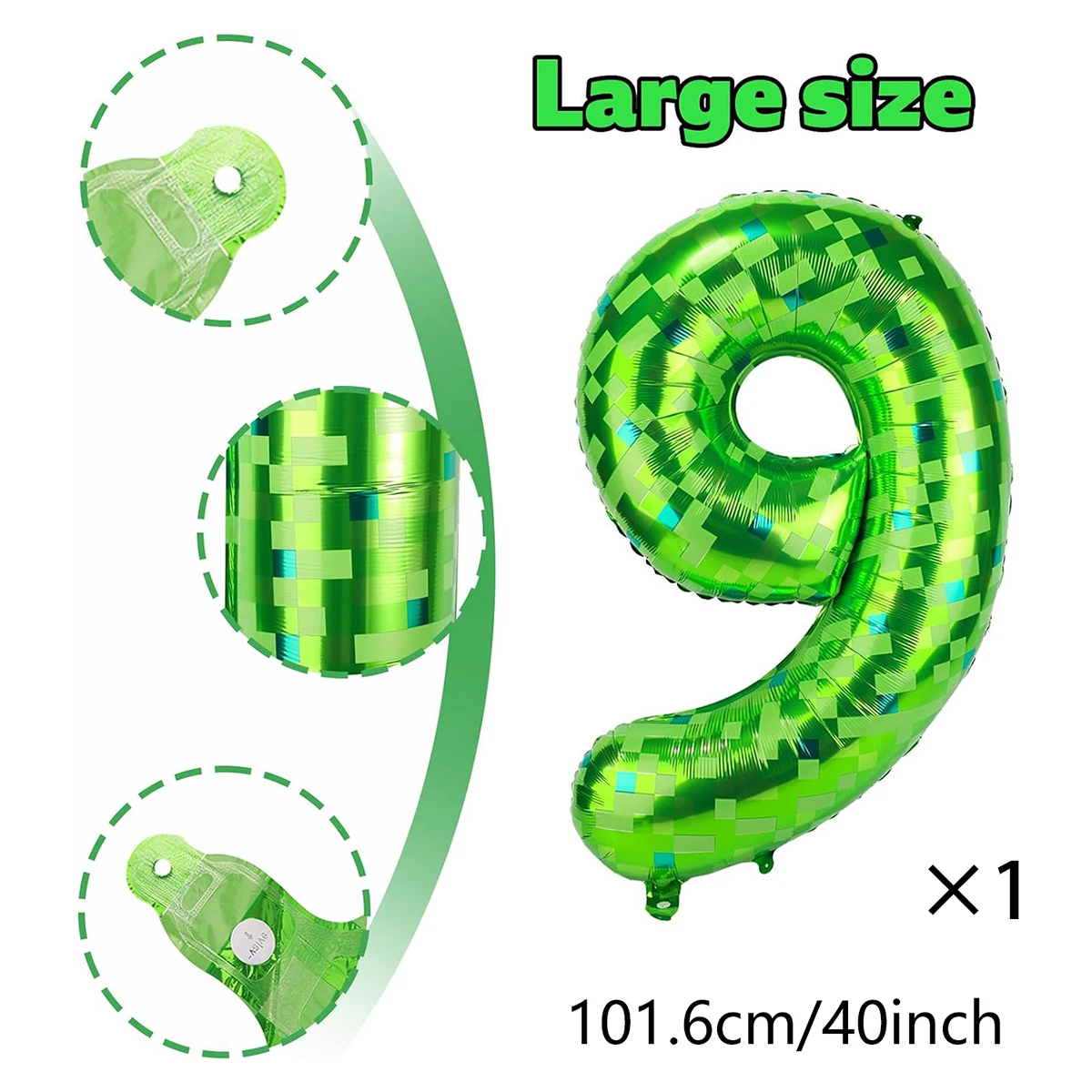 Giant Green Pixel Grid Miner Themed Aluminum Foil Number Balloons