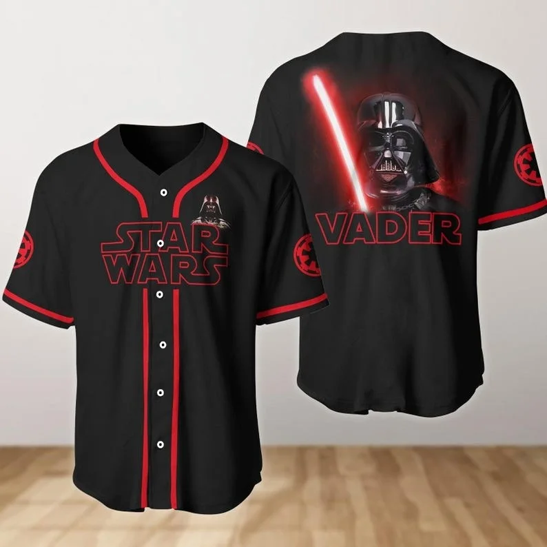 Star Wars Darth Vader Baseball-Trikot mit rotem Rand und Lichtschwert-Print, T-Shirt für Herren, Cardigan, kurzärmeliges Jersey, Kinder-T-Shirt