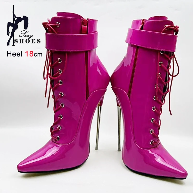 2025 Sexy Pointed Toe Fetish Yellow Women Ankle Boots 18CM Super High Heel Stiletto Metal Heels  7Inch Strap Wrap Ladies Shoes