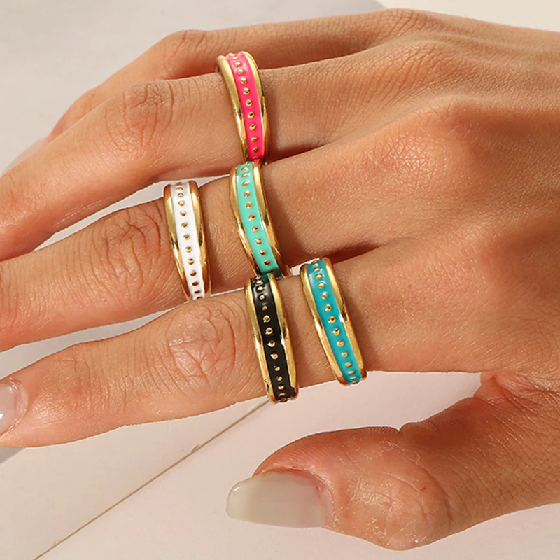 Böhmen Emaille Farbe Edelstahl Ringe für Frauen Verstellbare Öffnung Ringe Geometrische Ring Mode Ästhetik Schmuck Geschenke