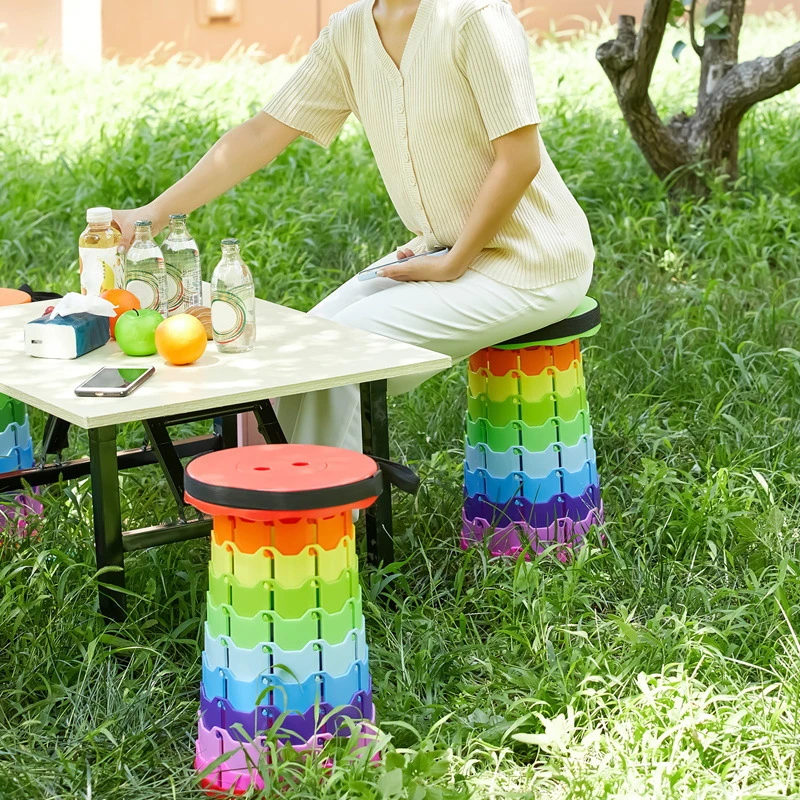 The Latest Portable Fun Casual Round Folding Chair Adjustable Plastic Fishing Stool Rainbow Telescopic Stooltool