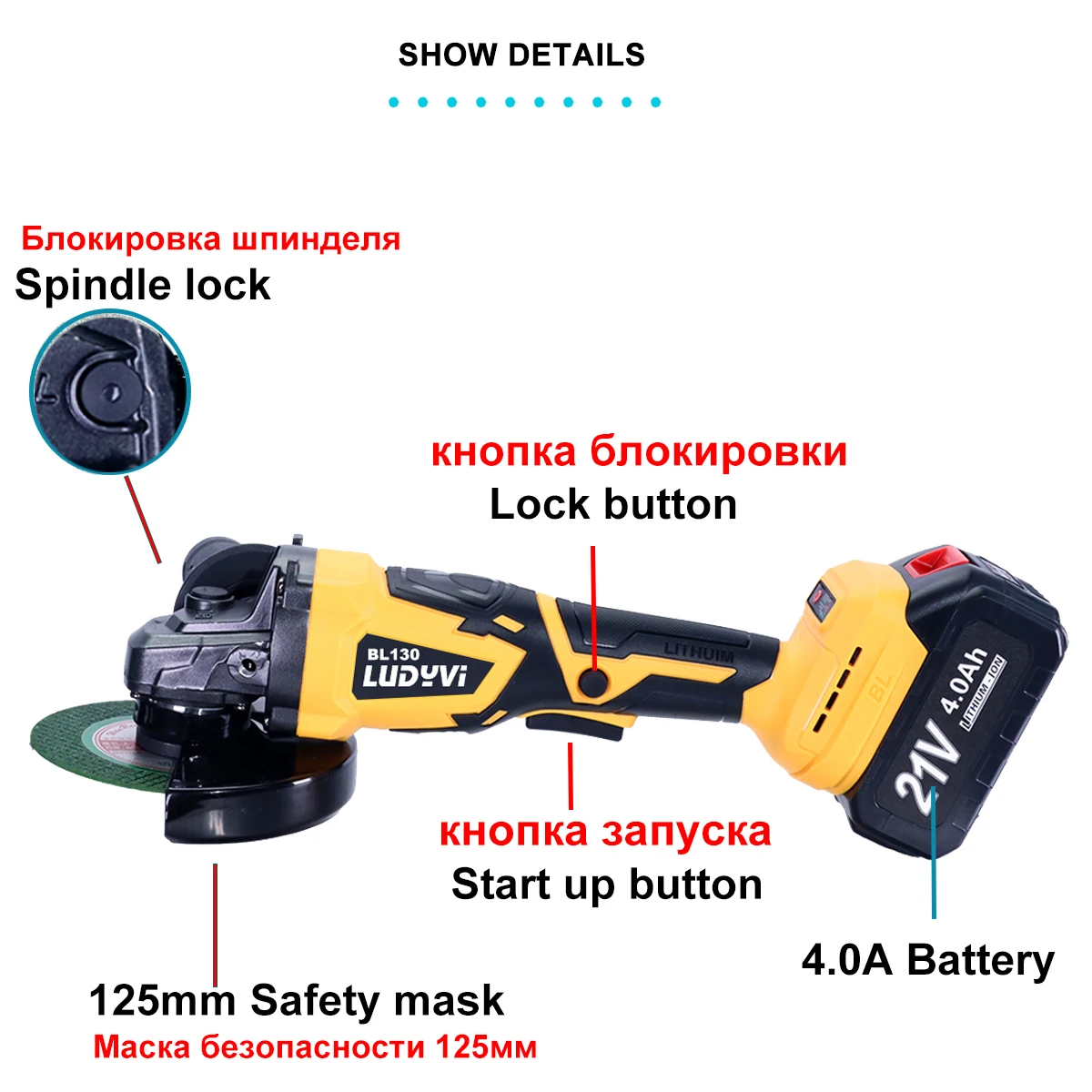Electric Angle Grinder Brushless Motor 3 Speed Adjustment 21V 4.0a Lithium Battery Grinder 125MM  Cutting Machine Power Tools 5