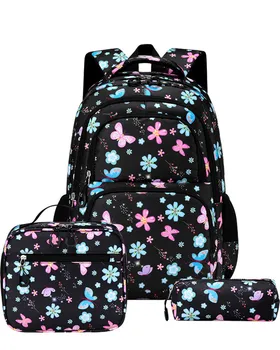 3 Pcs/Set floral print Children's Backpacks Cute School Bag for Teenage Girls Waterproof Schoolbags With Lunch bag Pencil Case 1