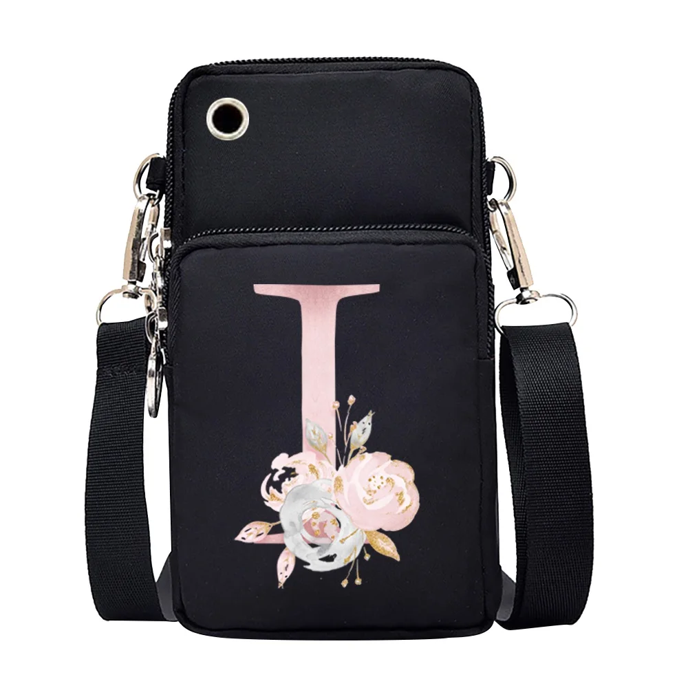 Waterproof Mobile Phone Bag for Iphone/huawei/xiaomi/samsung Universal Pink Flower 26 Letters Cell Phone Case Women Wrist Pack