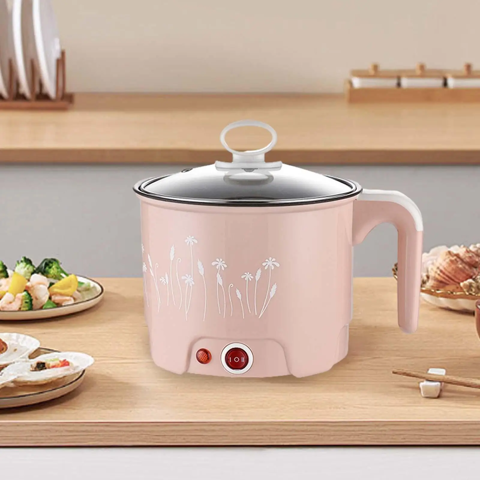 Electric Pots Household Portable Multipurpose Mini Ramen Cooker Noodles Cooker Mini Pot for Shabu Shabu Dumpling Fry Ramen Eggs 4