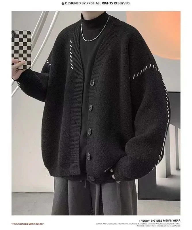 Herbst V-Ausschnitt Strickjacke Pullover Männer Frauen Streetwear lose faulen Stil koreanische Vintage Strickjacke Modemarke Herren Strickjacke – Detail 10