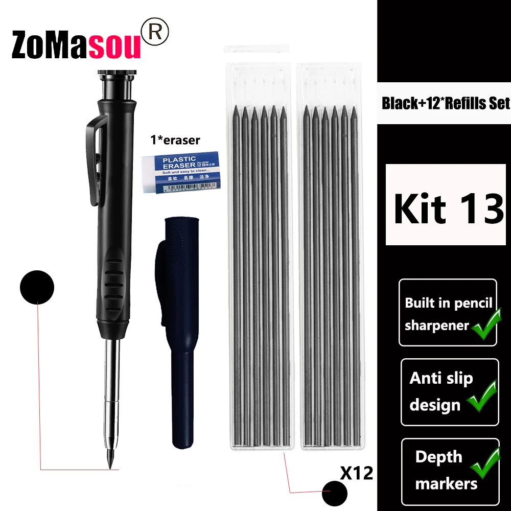 Premium Carpenter's Mechanical Pencil with Deep Hole Marker and Sharpener