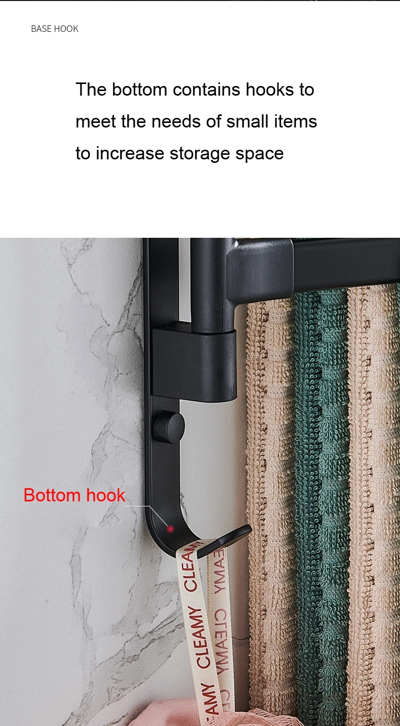 Description Picture 6 of itemKNOKLOCK Aluminum alloy 4-bar towel rack rotates 180 degrees Bathroom shelf moisture-proof rust-proof nail-free installation